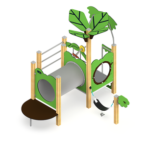 Aire de jeux extérieure pour enfants, design <span class=keywords><strong>cabane</strong></span> forestière, avec panneaux compacts HPL de sécurité professionnelle et tunnel à <span class=keywords><strong>balançoire</strong></span> - Product Image 5