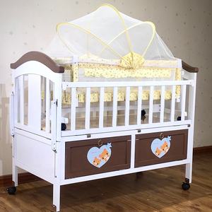 Lits bébé en bois de pin, mobilier pour bébé, tête de <span class=keywords><strong>lit</strong></span> extensible, ouverture latérale avec moustiquaire, roulettes - Product Image 2
