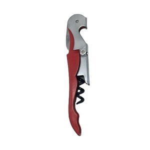 MOQ 100pcs Red Color Stainless Steel All-in-one Double <strong>Hinged</strong> Sea Horse Wine Bottle Corkscrew Foil Cutter Knife Can Opener - Product Image 1