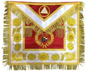 Tablier maçonnique en cuir de taille personnalisée Cardura frange rouge motif carré 3D ensemble de gantelets de col brodés à coudre magnétique à coudre - Product Image 3