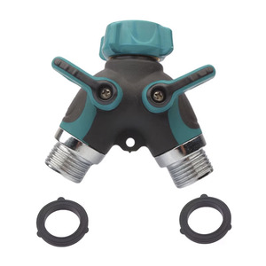 Adaptateur en Y pour robinet d'eau extérieur à 2 sorties avec vannes, raccord rapide 2 voies, distributeur de tuyau en Y à 2 voies, OEM - Product Image 1