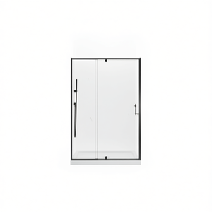 Puerta de Ducha Pivotante de Vidrio Templado de 56-60 Pulgadas de Ancho x 71 Pulgadas de Alto, 1/4 de Pulgada de Grosor, Marco Negro Mate, Instalación Reversible - Product Image 1