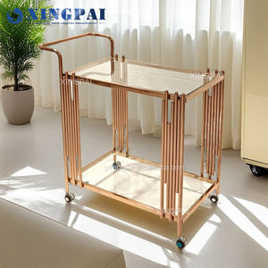 Xingpai รถเข็นสแตนเลสสตีลสำหรับร้านอาหาร2ชั้นสีโรสโกลด์หรูหรามีล้อสำหรับจัดเลี้ยงในเชิงพาณิชย์อุปกรณ์บุฟเฟ่ต์ - Product Image 1