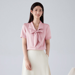 Women White Blouse With Bow Short Sleeve Professional Shirt For Hotel Uniforms - Product Image 3