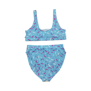 Sans droits de douane, contactez-nous S0577 – En stock – Vêtements de boutique – Maillots de bain femme 2026 – Ensemble gilet et culotte motif gâteau gaufré bleu effet goutte de crème glacée - Product Image 2