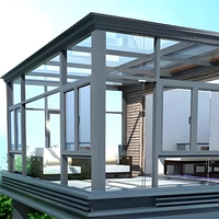 Véranda en verre à toit plat rétractable pour villa, utilisation extérieure, isolation thermique, imperméable, structure en aluminium