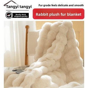 Mềm Sang Trọng Ấm Áp Nổi Ruched Bubbly Thỏ Giả Lông Minky Fluffy Vua Kích Thước Ném Chăn Cho Mùa Đông Trang Trí Nội Thất - Product Image 6