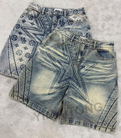 Jorts en jean vintage personnalisés de qualité supérieure avec strass et effet vieilli pour garçons, shorts en jean amples pour hommes, style streetwear estival