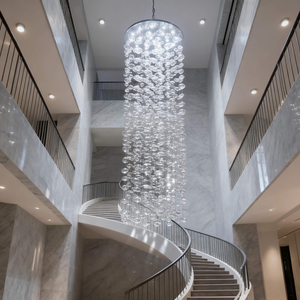 Lustre moderne en <span class=keywords><strong>verre</strong></span> à <span class=keywords><strong>bulles</strong></span> pour plafond haut, suspensions transparentes en forme de boule pour escaliers domestiques - Product Image 1
