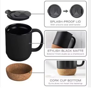 Tasses à café 11OZ 15OZ avec fond <span class=keywords><strong>en</strong></span> liège et couvercle anti-éclaboussures, tasse <span class=keywords><strong>en</strong></span> céramique avec grande poignée pour hommes, femmes, amateurs de café, meilleur cadeau - Product Image 5