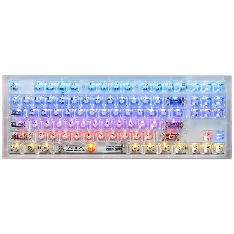 for AULA Tri-Mode Hot Swap RGB Transparent Mechanical Keyboard 87 Keys Ash Wood Shaft Custom Gaming Keyboards