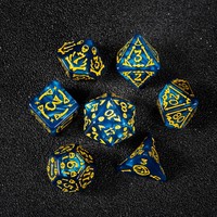 Lot de 7 dés de jeu polyédriques personnalisés bleu dégradé pour couple, avec numéros jaunes, pour DND - Vente en gros usine