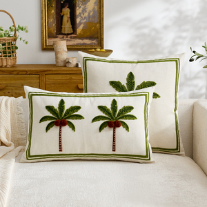 Fodera per cuscino decorativa di lusso <span class=keywords><strong>in</strong></span> <span class=keywords><strong>cotone</strong></span> e lino, trapuntata e ricamata con palme, per divano e arredamento casa - Product Image 1