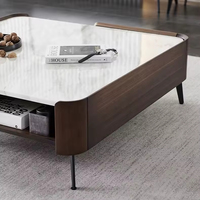 Table basse moderne en bois avec plateau en marbre carré pour salon appartement - Pliable Durable et écologique