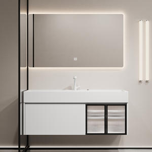 Mueble de Baño Moderno y Elegante con Lavabo y Espejo LED Inteligente Antivaho, Mueble de Baño de Madera Maciza Montado en la Pared - Product Image 5