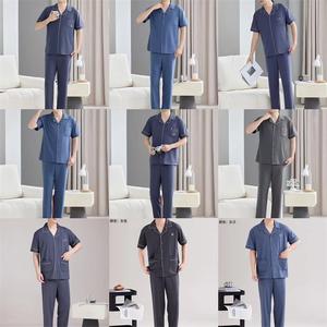 Nuovi abiti <span class=keywords><strong>estivi</strong></span> <span class=keywords><strong>da</strong></span> <span class=keywords><strong>uomo</strong></span> Casual per la casa all'aperto in cotone traspirante intrecciato a maniche corte Set di <span class=keywords><strong>pigiami</strong></span> con risvolto con motivo cartone animato - Product Image 2