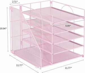 Desk <b>Organizers</b> and Accessories 5 Tier Paper Letter Tray <b>Organizer</b> with <b>File</b> Holder Desktop <b>Organizer</b> for Office Supplies Pink - Product Image 2