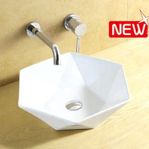 Factory Supplier Modern Geometrical Countertop Wash Basin Sink Hand Bathroom White Ceramic <b>Wall</b> Hung Basin for Hotel - Product Image 1