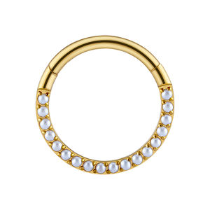 Right Grand ASTM F136 Titanio 16G Anillo de segmento con bisagras Cara frontal Perla Septum Clicker Daith Cartílago Aro Pendiente Piercing - Product Image 1
