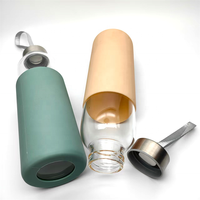 Nouvelle conception de bouteille d'eau en verre portable de qualité supérieure avec manchon en silicone et bouchon en acier inoxydable