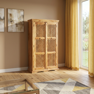 Armoire moderne en bois de Sheesham avec motif Jali, sculptée à la main, pour chambre, hôtel, salon, ferme - Product Image 2