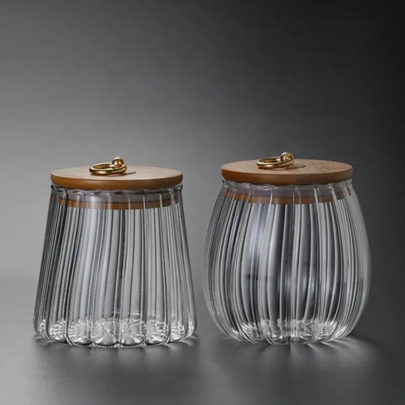 Hoch-Borosilikat-Glas Küche versiegelt Tank Gewürzdose mit Bambusdeckel und Löffel Haushalt Glas-Speicher Tank Glas Kunstwaren