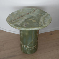 Table d'appoint minimaliste artistique Dream Home, plateau rond en onyx vert naturel, base cylindrique, décoration d'intérieur