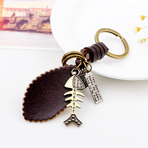 Llavero de Espina de Pescado, Cuero Genuino de Vaca, Metal de Latón, Estilo Punk Retro, Colgante de Joyería, Color Bronce, Diseño Duradero - Product Image 4
