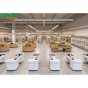 Estanterías de supermercado con acabado de madera, góndolas de exhibición para minoristas, estanterías para pasillos de tiendas de comestibles - Product Image 2