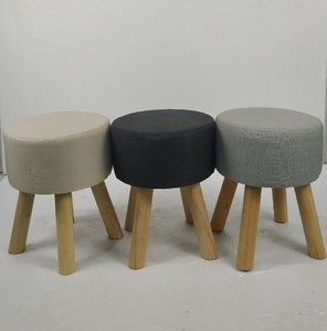 Repose-pieds rond en bois à 4 jambes, avec couverture en tissu de lin, pour le printemps - Product Image 4