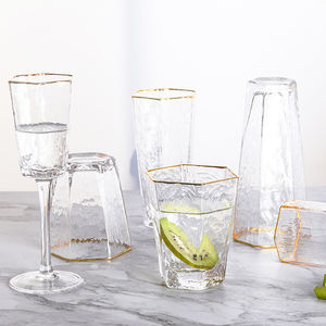 Verre à vin en verre avec marteau Hexagonal, transparent, de couleur Champagne, jus de fruits, bord en or, Logo <span class=keywords><strong>personnalisé</strong></span>, <span class=keywords><strong>gobelet</strong></span> de vin Vintage - Product Image 1