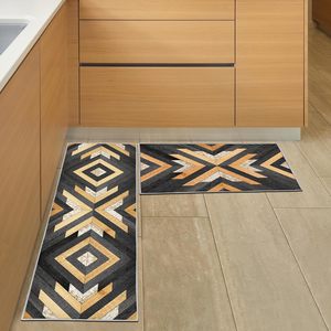 Juego de 2 Alfombras de Cocina Antideslizantes de Estilo Moderno, Alfombra de Terciopelo de Cristal Lavable con Diseño Floral, Alfombra Larga para Puerta de Cocina - Product Image 1