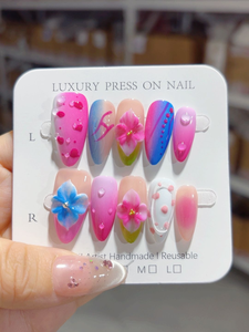 Uñas Francesas Acrílicas Hechas a Mano con Diseño de Leopardo Amarillo <span class=keywords><strong>y</strong></span> <span class=keywords><strong>Rojo</strong></span>, Flores 3D <span class=keywords><strong>y</strong></span> Estrellas Doradas, Cobertura Completa, Venta al Por Mayor, <span class=keywords><strong>Manicura</strong></span> Moderna - Product Image 2