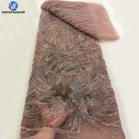 Tissu en dentelle de tulle brodé africain de luxe Sinya, dentelle brodée de sequins lourds pour robe de soirée, robe de mariée