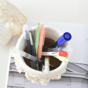 Desktop woven makeup brush <b>storage</b> bucket, handmade cotton <b>rope</b> office pen holder, household miscellaneous item organizing - Product Image 2