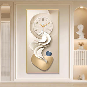 Horloge murale moderne de luxe en diamant, toile d'art, cadres en porcelaine cristalline, horloge abstraite avec peintures de paysages lumineux - Product Image 4