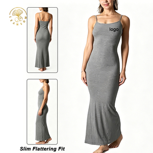 Manufacturer Custom Logo Ribbed Square Collar Summer Tight Long <strong>Skirt</strong> Anti Static Sexy Slim Modal Long Dress Camisole Dress - Product Image 2