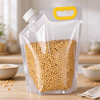 Pochette souple transparente de qualité alimentaire avec bec verseur et poignée portable, sac d'emballage en plastique à large ouverture pour soja, céréales, riz et aliments secs