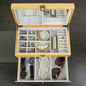 Estuche de Almacenamiento de Joyas de Bambú de Doble Capa, Estuche de Joyas de Alta Calidad con Espejo de Alta Definición, Venta al por Mayor de Estuches de Joyas - Product Image 2