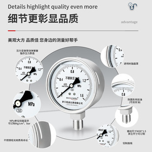 yn100bf oil-filled, shock-resistant, high-temperature resistant, and corrosion-resistant M20*1.5 WIKA stainless steel - Product Image 1