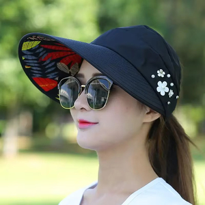 Hat Summer Shade HHt for Women <b>Foldable</b> <b>Beach</b> Large Brimmed Hat UV Cycling Empty Top - Product Image 2
