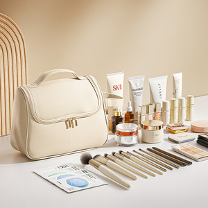 Multifunctional Waterproof <b>Makeup</b> Bag Beige Portable Cosmetic Storage <b>Case</b> For Travel Toiletries Organizing - Product Image 1