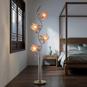 Modern Art Floral <b>Floor</b> <b>Lamp</b> 4 Blooms Lotus <b>Lamp</b> Warm Glow Gold S Stem Decor Standing Light for Villa Hotel B&B - Product Image 4