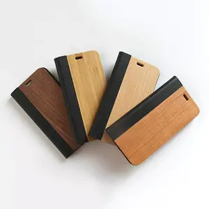 Dompet Ponsel Kulit Desain Kayu, Dompet Flip Kulit untuk iPhone 11 Pro Max 8 8Plus XR XS MAX