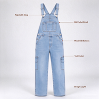 Salopette en jean lavable en machine avec détail poche, style Dungarees, pour un look quotidien décontracté