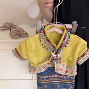 Girls Summer Dai Ethnic Style Set Printed Skirt Tie Front Top Cotton Children Outfit - Product Image 2
