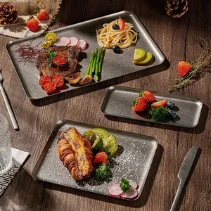 Plato de acero inoxidable para servir, para restaurante, barbacoa, pinchos, bandeja de Sushi, bandeja grande y poco profunda, platos de almacenamiento de alimentos para Cocina - Product Image 2