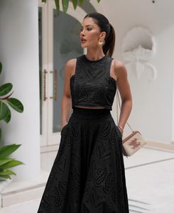 Setelan Rok Panjang Tanpa Lengan Musim Panas Gaya Eropa dan Amerika dengan Saku, Santai untuk Liburan, Model Longgar Dua Potong untuk Wanita - Product Image 5