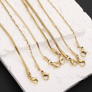 Collier à fine chaîne en acier inoxydable pour femmes, bijoux unisexes, à porter au quotidien, couleur or, plaqué 18 carats, longs colliers avec fermoir à homard - Product Image 1