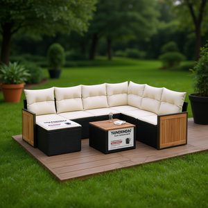 ชุดโซฟาสวนยันเทง เฟอร์นิเจอร์หวายกลางแจ้ง พร้อมเบาะรองนั่ง กันน้ำ ดีไซน์ร่วมสมัย สำหรับระเบียงหรือเฉลียง - Product Image 2